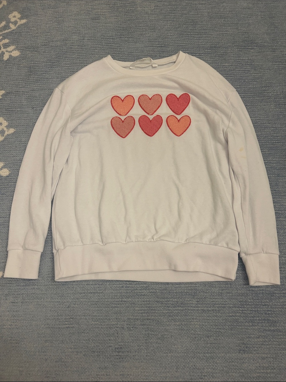 Women’s White Crewneck Sweatshirt with Pink & Coral Heart Appliqués